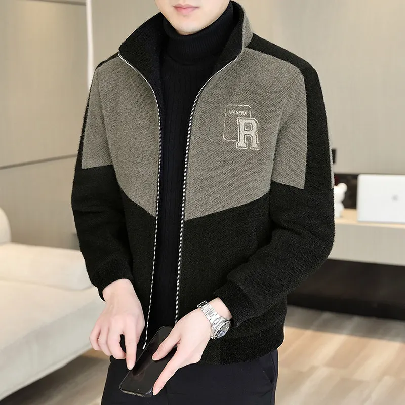 

Thiened Fce Winter ort Jaet Woolen Rabbit Fur Casual Sle Men's Slim Fit Coat Faionable Urban Youth Polyester Nylon