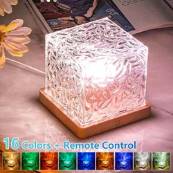 Water Ripple Cube Night Light Rotating Water Wave Night Lights Remote Control 16 Colors Crystal LED Table Lamp for Bedside ﻿