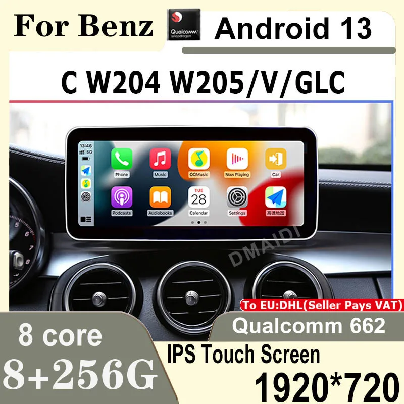 Multimedia Video Player For Mercedes Benz C/V Class W204 W205 GLC X253 W446 Carplay Auto 8Core Android13 Car Radio Stereo GPS 4G