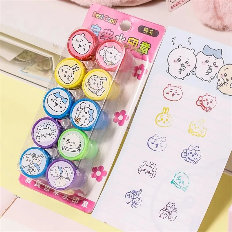 10Pcs Chiikawaed Cute Cartoon Colorful Reward Stamps Practical Encouragement Seal Exclusive for Students As Lovely Prize Gifts