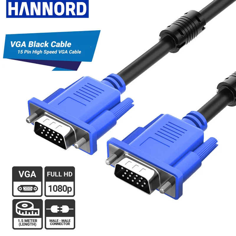 Hannord VGA To VGA Cable HD 15Pin 3+6 Male To Male Cable 1.5M 3M Vga Adapter Converter For PC/Projector/Monitor/Tv