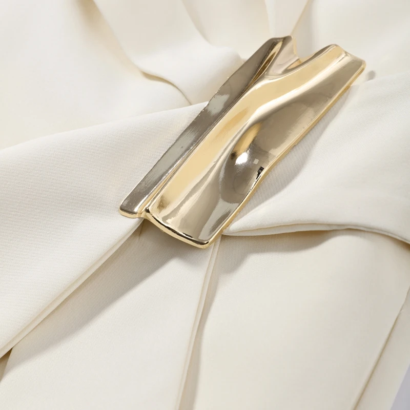 Eleganter Damenanzug mit Schnallengürtel, Blazer mit Revers und langen Ärmeln, schmal geschnittener Mantel und weit geschnittene Hose – Frühlingsneuheit – Detail 7