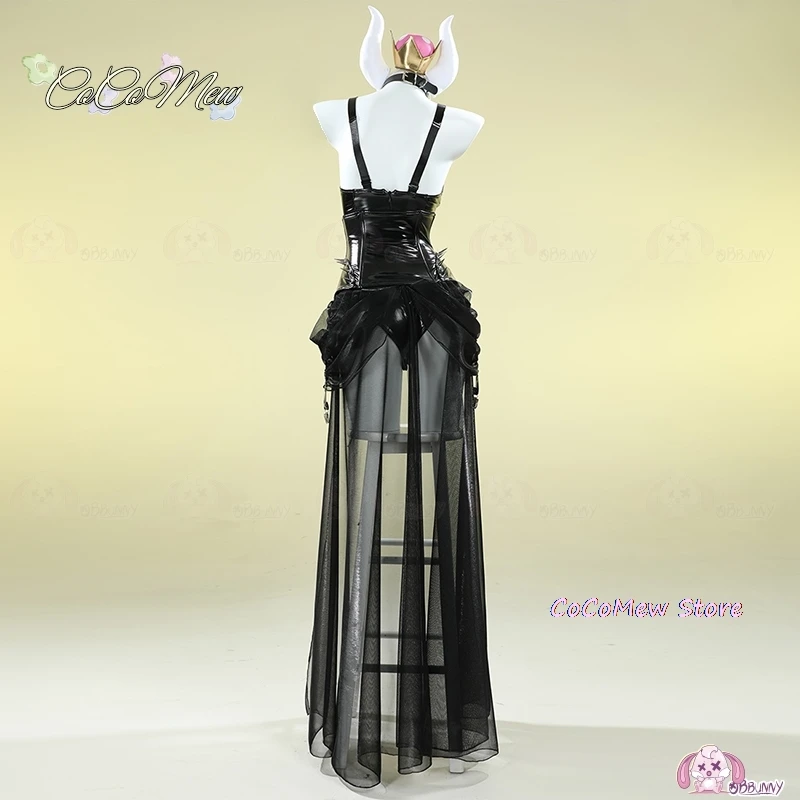 Women Black Princess Suit Cosplay Sexy Bowsette Doujin Peach Cosplay Costume Cute Party Halloween Latex Suit Anime Dress