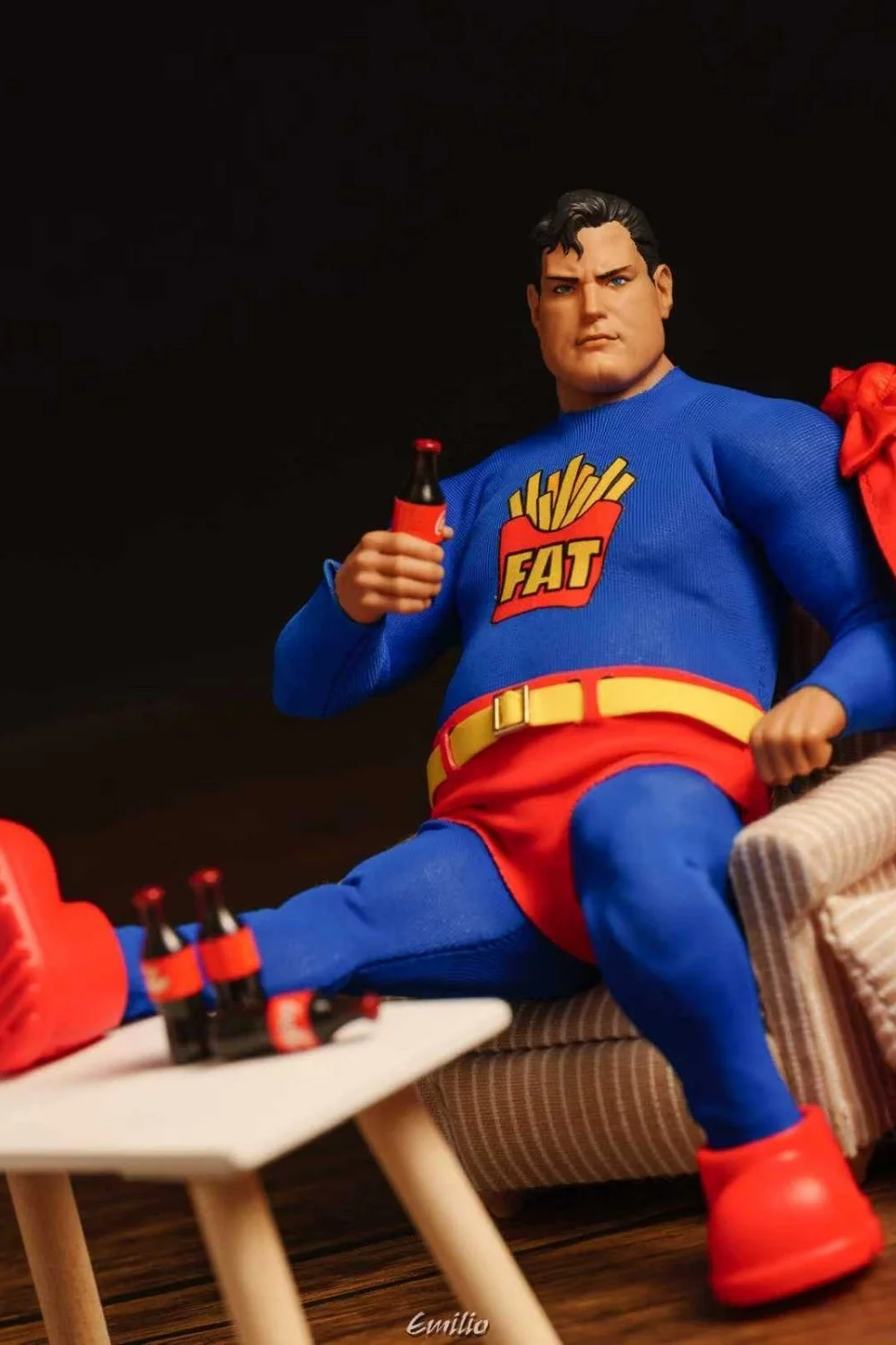 【Clothing Only】Handmade 1/12 Blue Jumpsuit Red Shorts Cloak Boots Set Accessories for 6inchs NT-03 Action Figure Body Model view 2