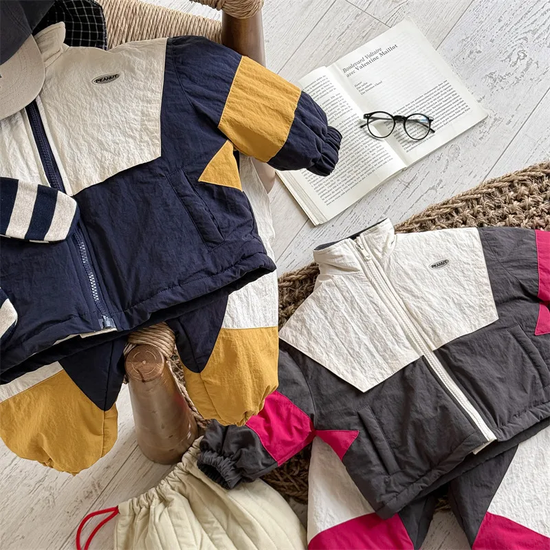 2026 Winter Kids Korean Style Fleece Lined Cotton Outfit Set for Girls Boys Toddler 2-Piece Jacket Pants Warm Children Clothing