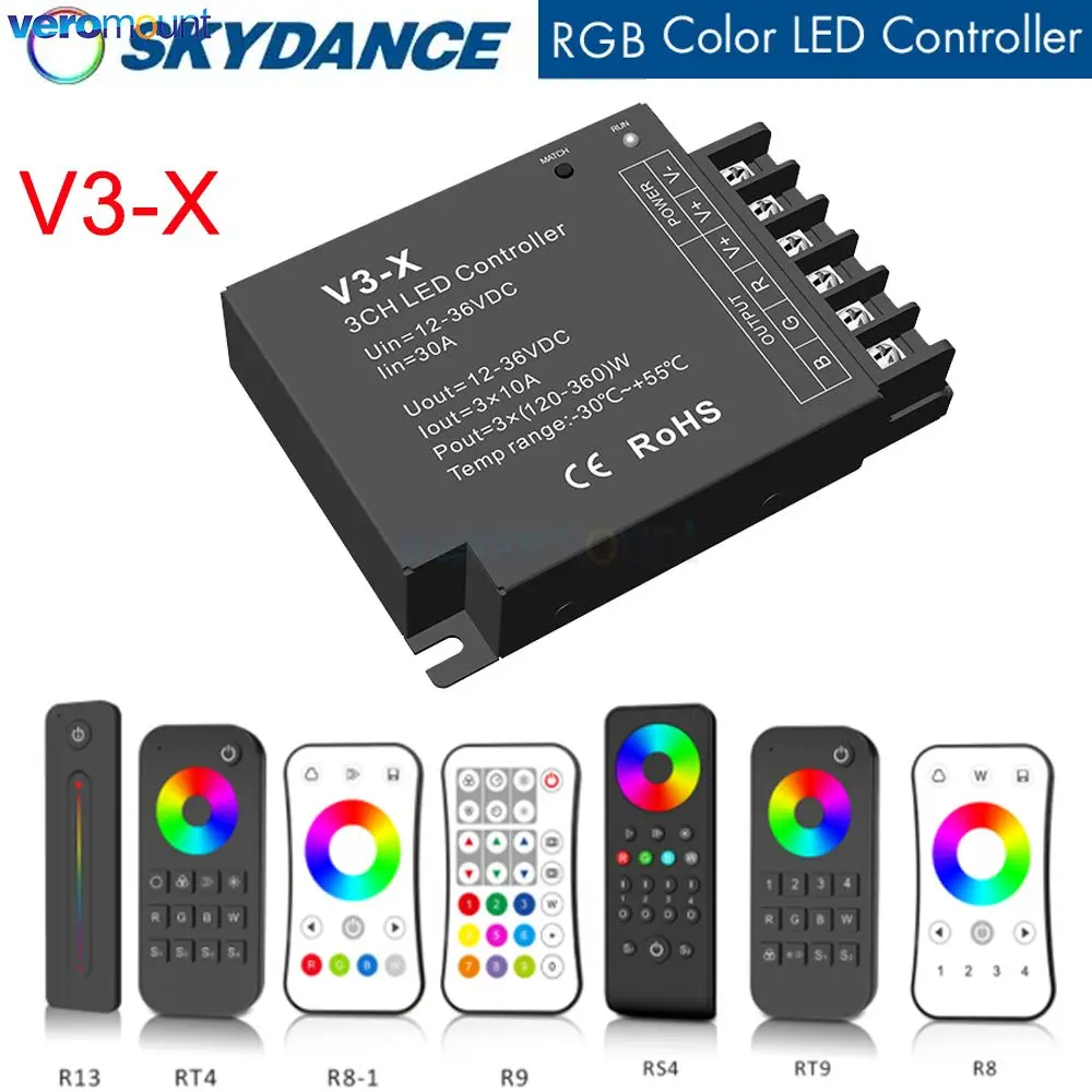 Skydance V3-X kontroler LED RGB DC 12V 24V 3CH 10A 2.4G pilot bezprzewodowy RF ściemniacz kontroler światła LED