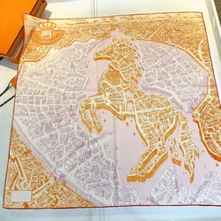 New Year's Gift Spring 90x90cm New Handmade Curled Edge Women's Twill Versatile Square Scarf Silk Scarf Sunscreen Shawl