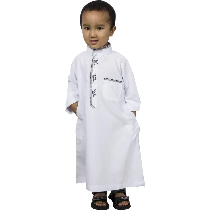 Jongens Moslim Mode Islamitische Kleding Kids Arabische Dubai Eid Gebed Jubba Thobe Abaya Blouse Jurk Kaftan Witte Gewaden