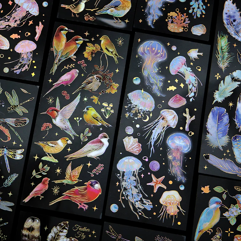 3 قطعة/المجموعة Kawaii ريشة اليعسوب الطيور قنديل البحر ملصق مزخرفة حزمة سكرابوكينغ المواد التسمية دفتر يوميات مخطط #1