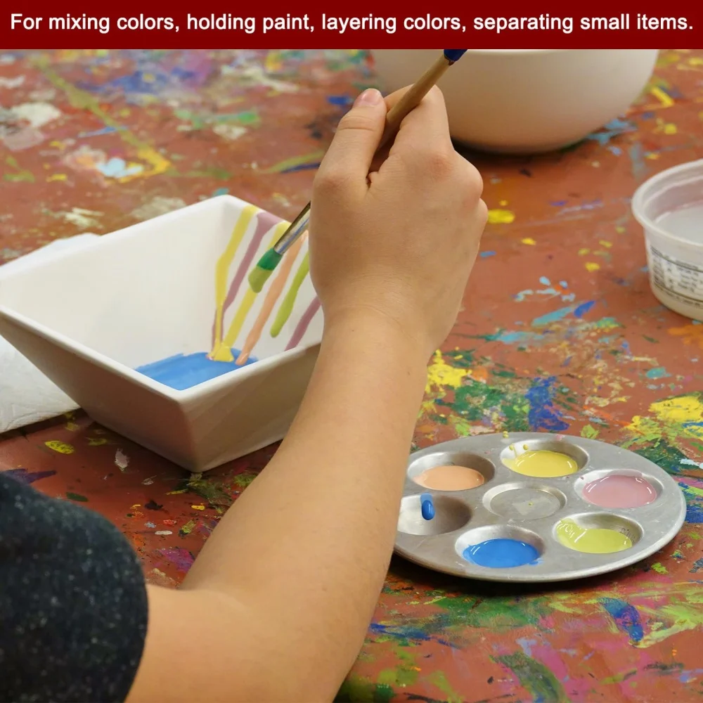 1/5/10Pcs 6-Well Round Aluminum Palette, Metal Mixing Tray for Watercolor Acrylic, Artist Painting Supplies
