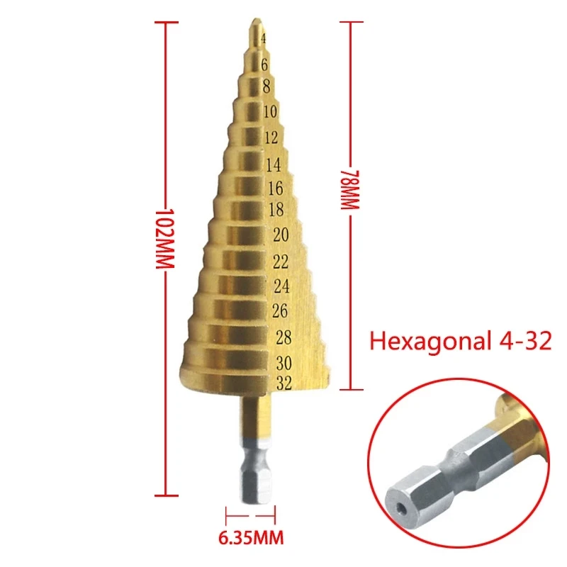 Mũi Khoét Thép Titan Bước Mũi Tay Bộ Dụng Cụ 3-12 4-12-20 4 32Mm Bước Nón Cutt Gỗ Gỗ Kim Loại Bộ Mũi Khoan