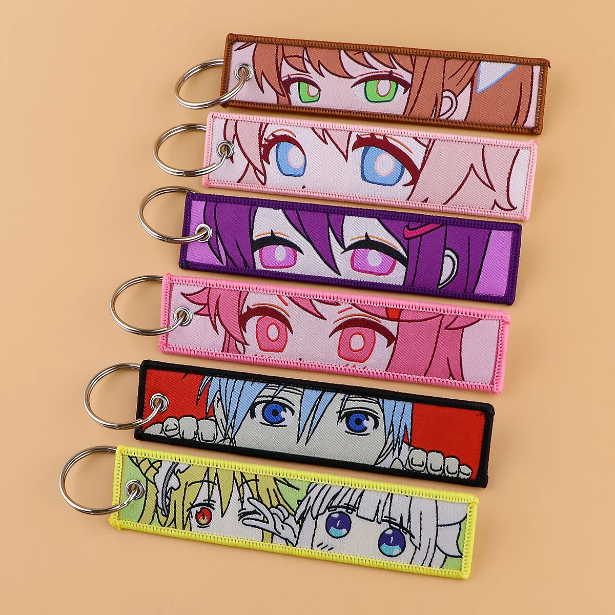 

Cute Classic Anime Cool Embroidery Key FobsKey Tag Motorcycles Cars Backpack ChaveiroKeychain For Friends Fashion Key Ring Gifts