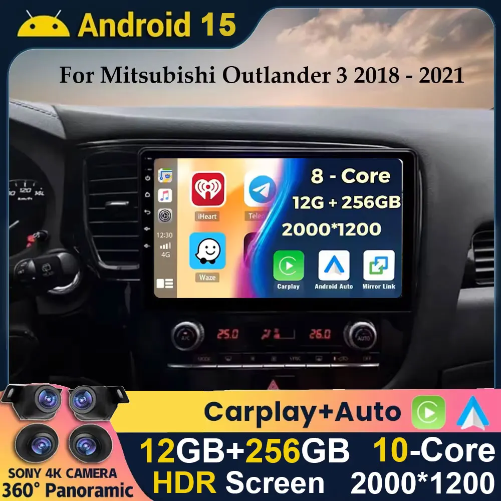 Android 15 carplay rádio do carro automático para mitsubishi outlander 3 iii gf0w gg0w 2018 2019 2020 2021 multimidia player de vídeo estéreo 4g