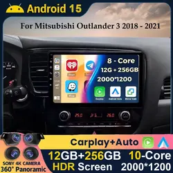 Android 15 CarPlay Auto Car Radio For Mitsubishi Outlander 3 III GF0W GG0W 2018 2019 2020 2021 Multimidia Video Player Stereo 4G