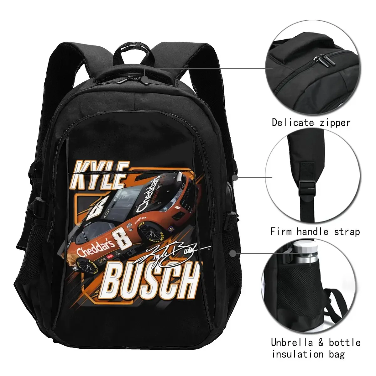 Kyle Busch 8 Travel Laptop Backpack, Business Water Resistant Laptop Backpack with USB Charging Port, College Bag for Men Women