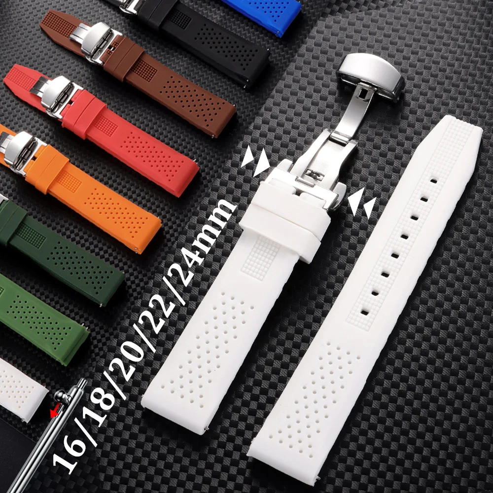 

16 18 20 22 24mm Sport Silicone Straps for Seiko for Omega Rubber Watch Band Quick Release Breathable Butterfly Buckle Bracelets