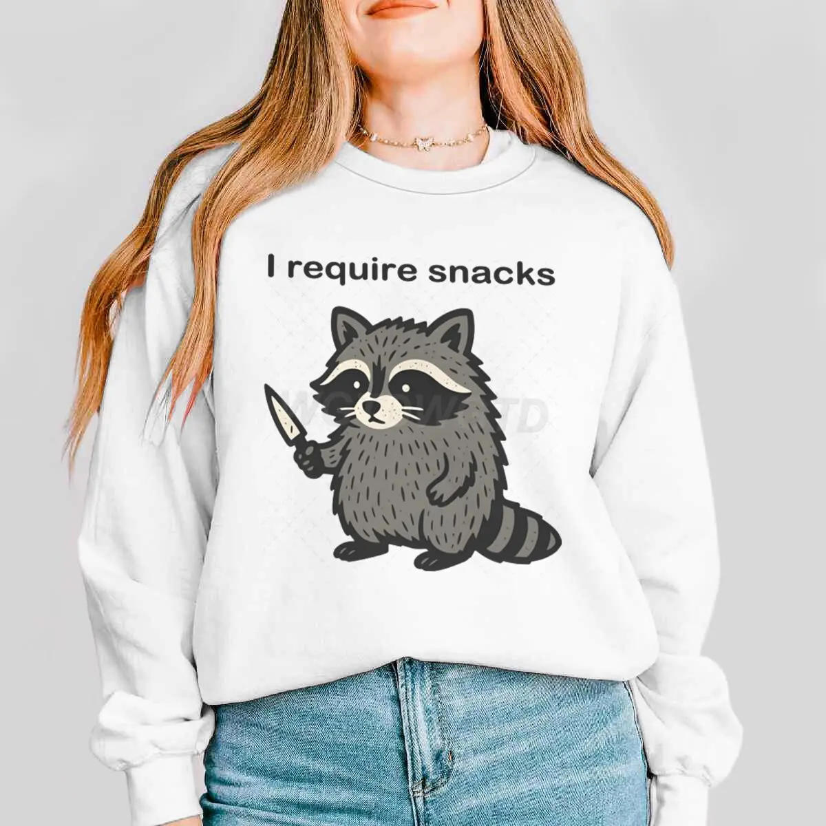 Funny Raccoon DesignWomen's Sweatshirts Raccoon I Require Snacks Print Hooded Shirt Sarcastic Animal Vintage Retro Clothes