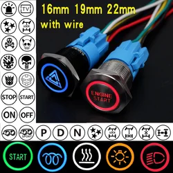 Custom Push Button Switch 16mm 19mm 22mm LED Light For Car Motorcycle Waterproof Glow Symbol Fixed Self Reset Metal On Off 12V