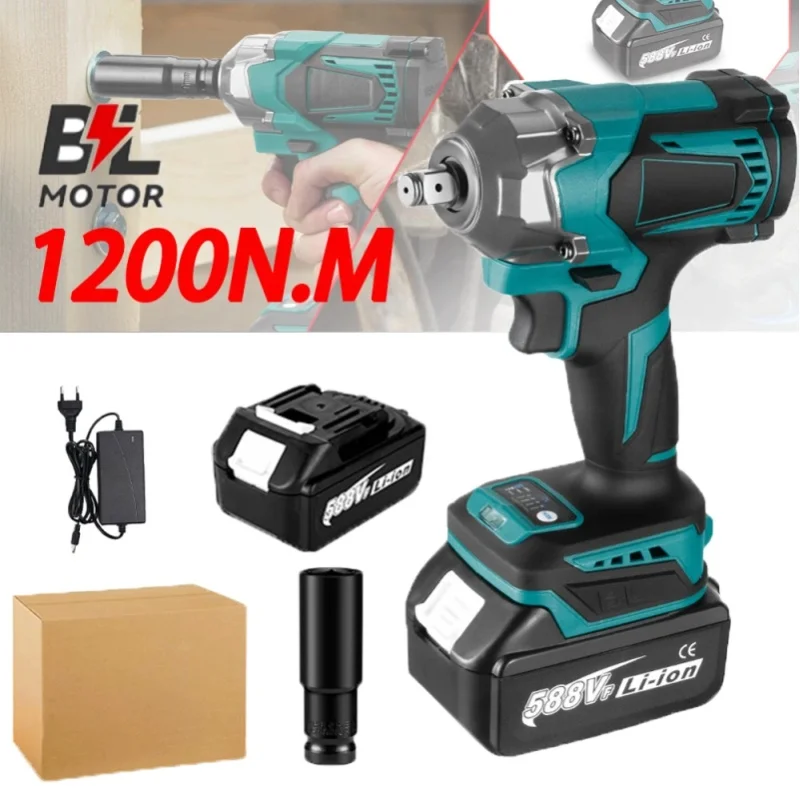 1200NM Bürstenloser Akku-Schlagschrauber 1/2 Zoll Antrieb, LED-Elektrowerkzeug für Reifenwechsel und Reparatur, für Makita 18V Akku