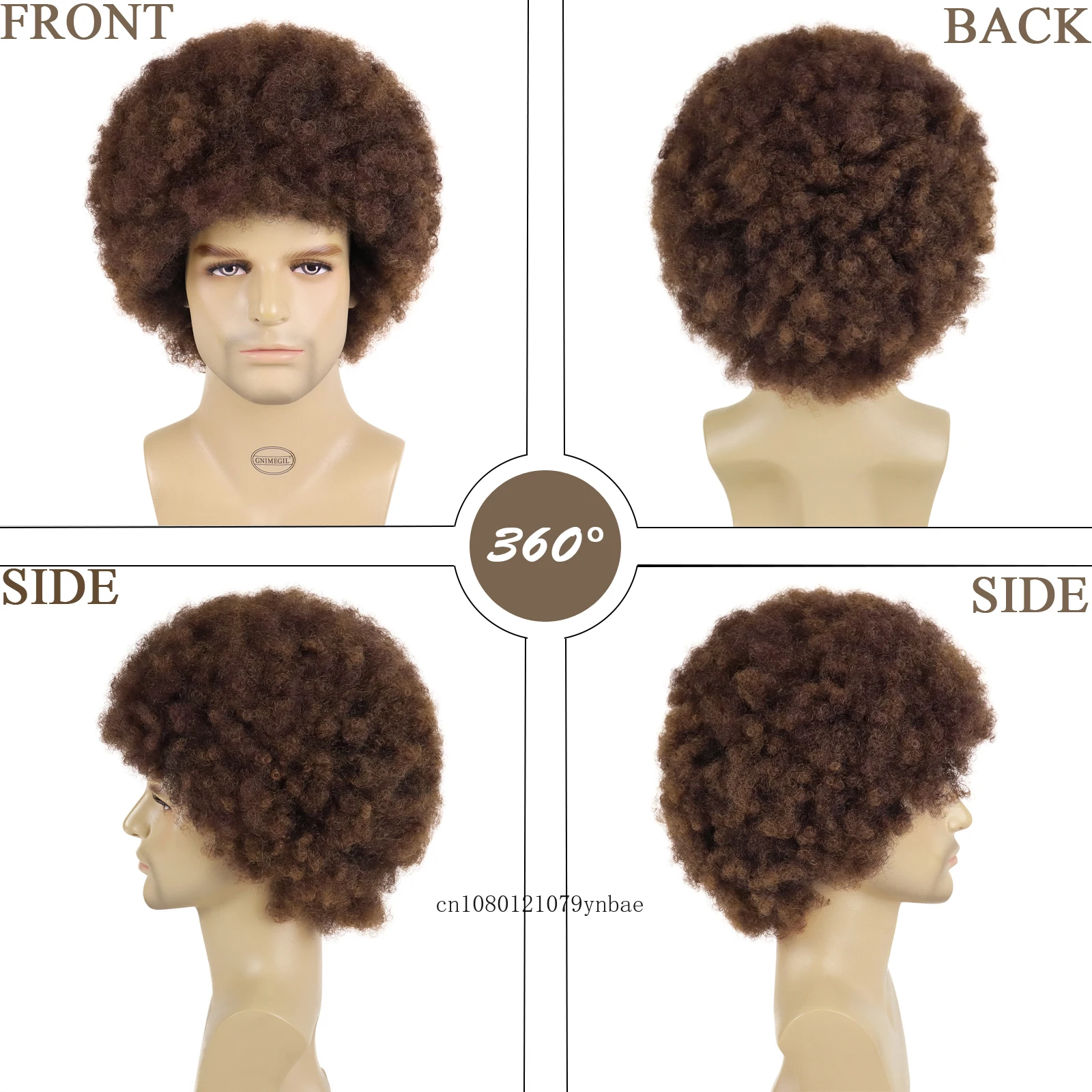 Cosplay Wigs for Men Synthetic Hair Big Curly Wigs Costume Halloween Carnival Party Mix Brown Hair Replacement Wig Disco Style