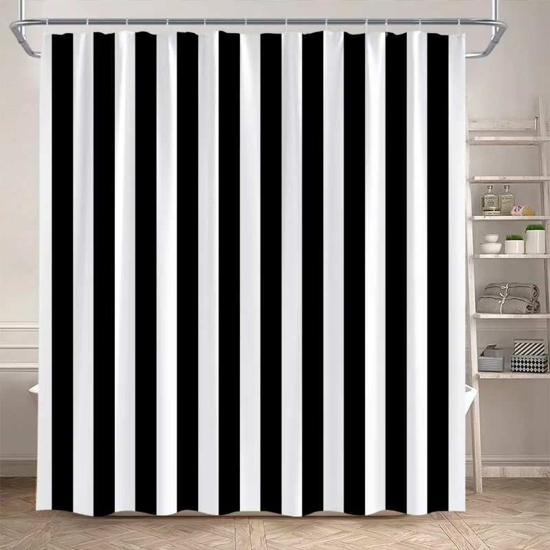 Modern Geometric Shower Curtain Black Line Pattern Minimalist White Bath Curtains Polyester Cloth Home Bathroom Decor with Hooks
