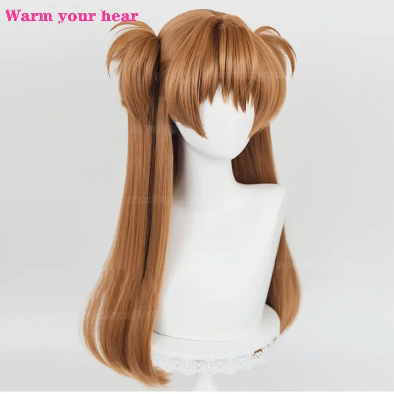 High Quality 68cm Long Asuka Langley Soryu Cosplay Anime EVA Long Two Color Styling Heat Resistant Hair Party Wig   a wig cap