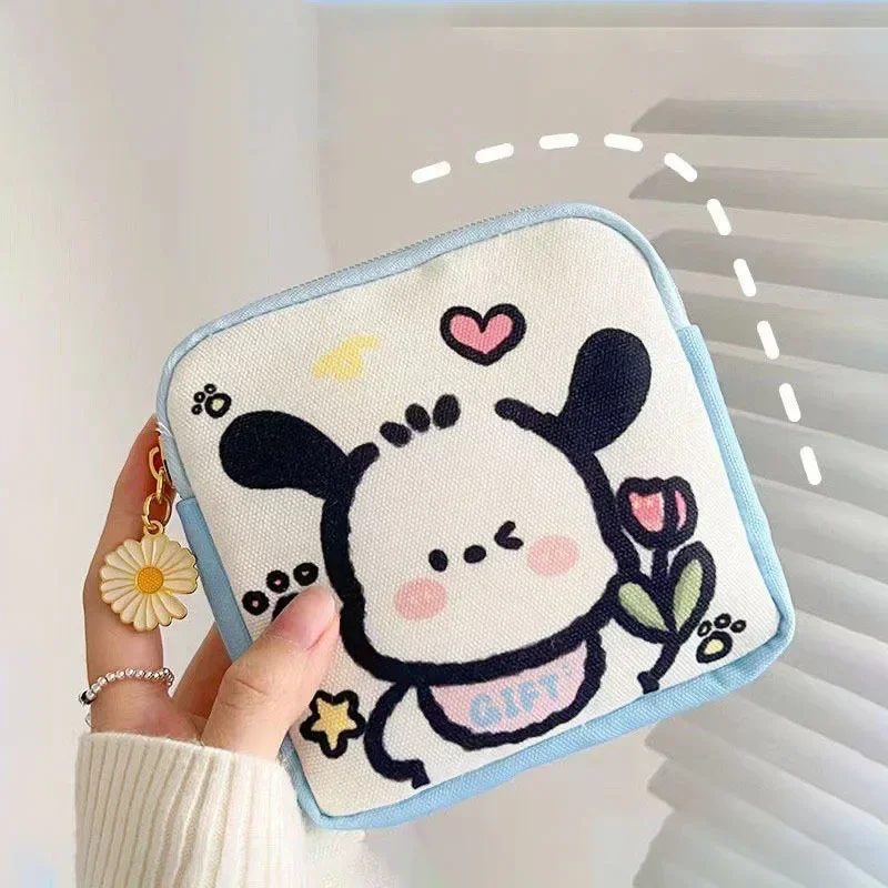 Sanrio Pochacco Kawaii Girls Sanitary Napkin Storage Bag Cartoon Pattern Mini Coin Purse Portable Cosmetic Bag Sanrio Accessorie