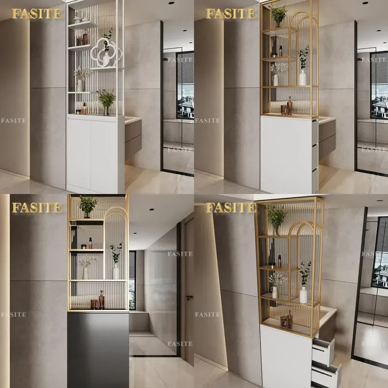 For Modern Bathroom Half Wall Screen Partition Cabinet with Changhong Glass and Wrought Iron Light Luxury Dry Wet Separation