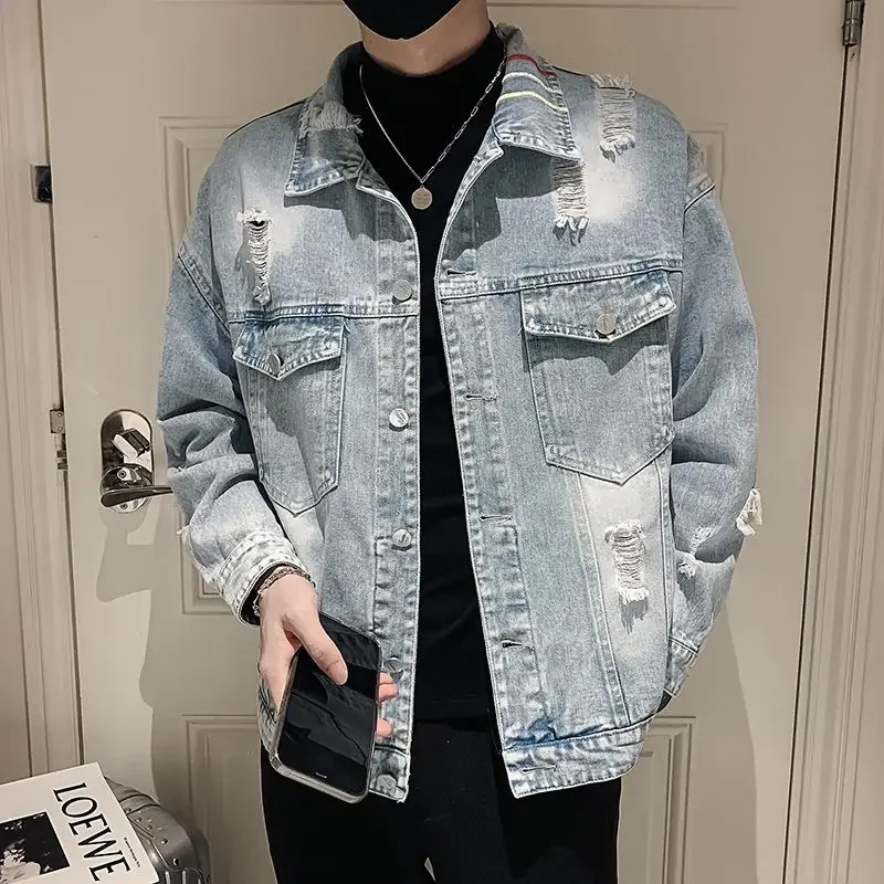 Korean Popular Clothes Autumn Cowboy Coat for Men New In Denim Jackets Man Fashion Fast Delvery Loose Winter Outerwear Casual