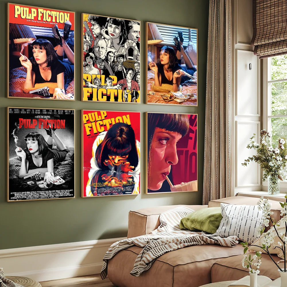 Movie P-Pulp F-Fiction Criminality Thriller Poster Art Wall Painting Stickers Small Decor Aesthetic Bar Coffee House Indoor