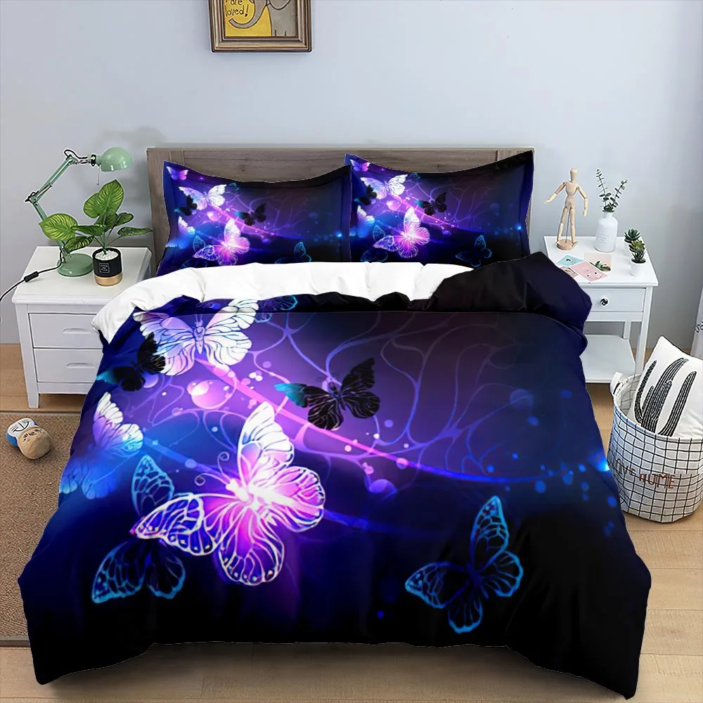 

Butterfly Duvet Cover Set 3D Purple Butterfly Bedding Set Dreamy Night Butterfly Quilt Cover King Size Comforter Cover