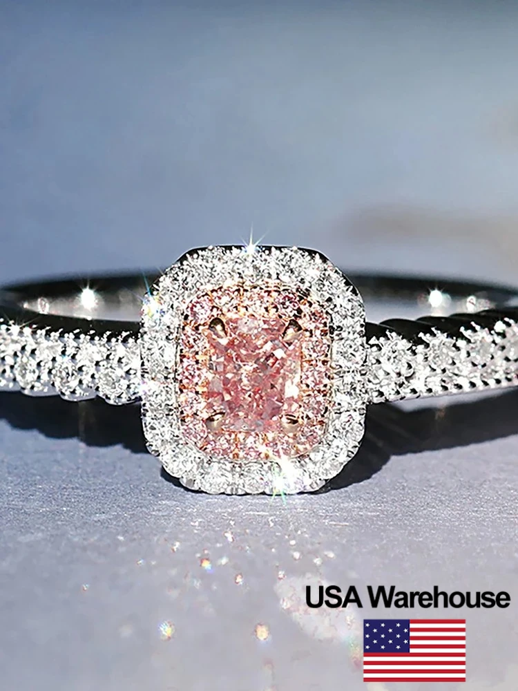 Anillo de Plata de Ley 925 con circonita rosa dulce y delicado para mujer, joyería fina personalizada de lujo para aniversario, joyería fina de alta calidad