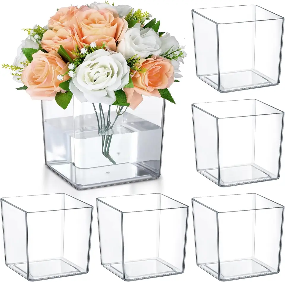 Clear Acrylic Square Vases for Floral Arrangements