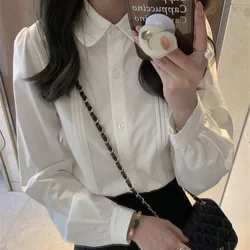 Korean Style Women Shirt Long Sleeve White Top Female Autumn Peter Pan Collar Fashion Woman Blouse 2024 Button Casual Clothes