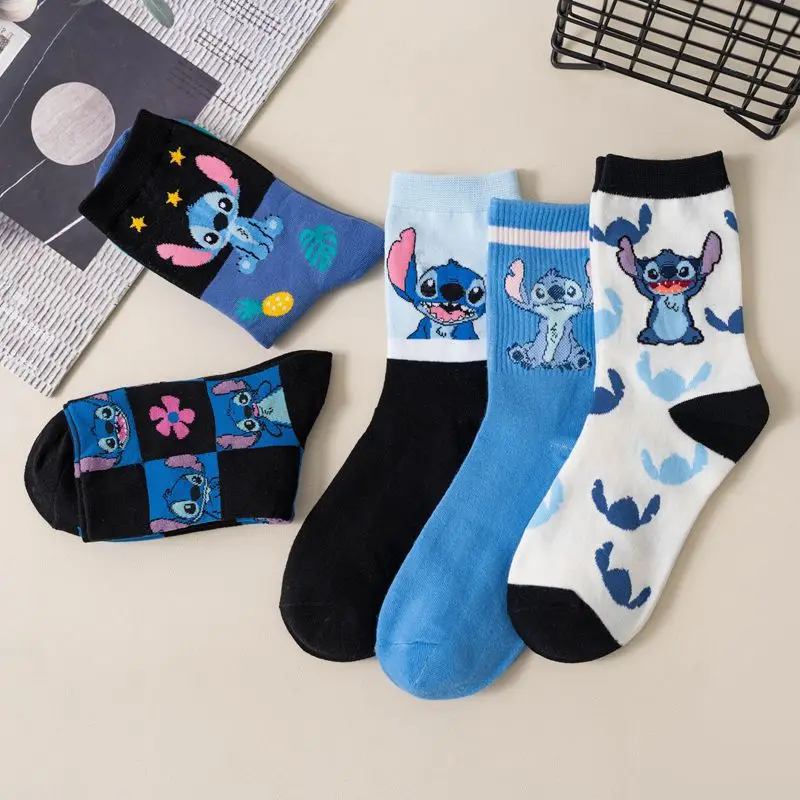 New Disney Anime Cartoon Kawaii Stitch calzini in puro cotone calzini di media lunghezza regalo di compleanno in cotone pettinato per ragazze amici