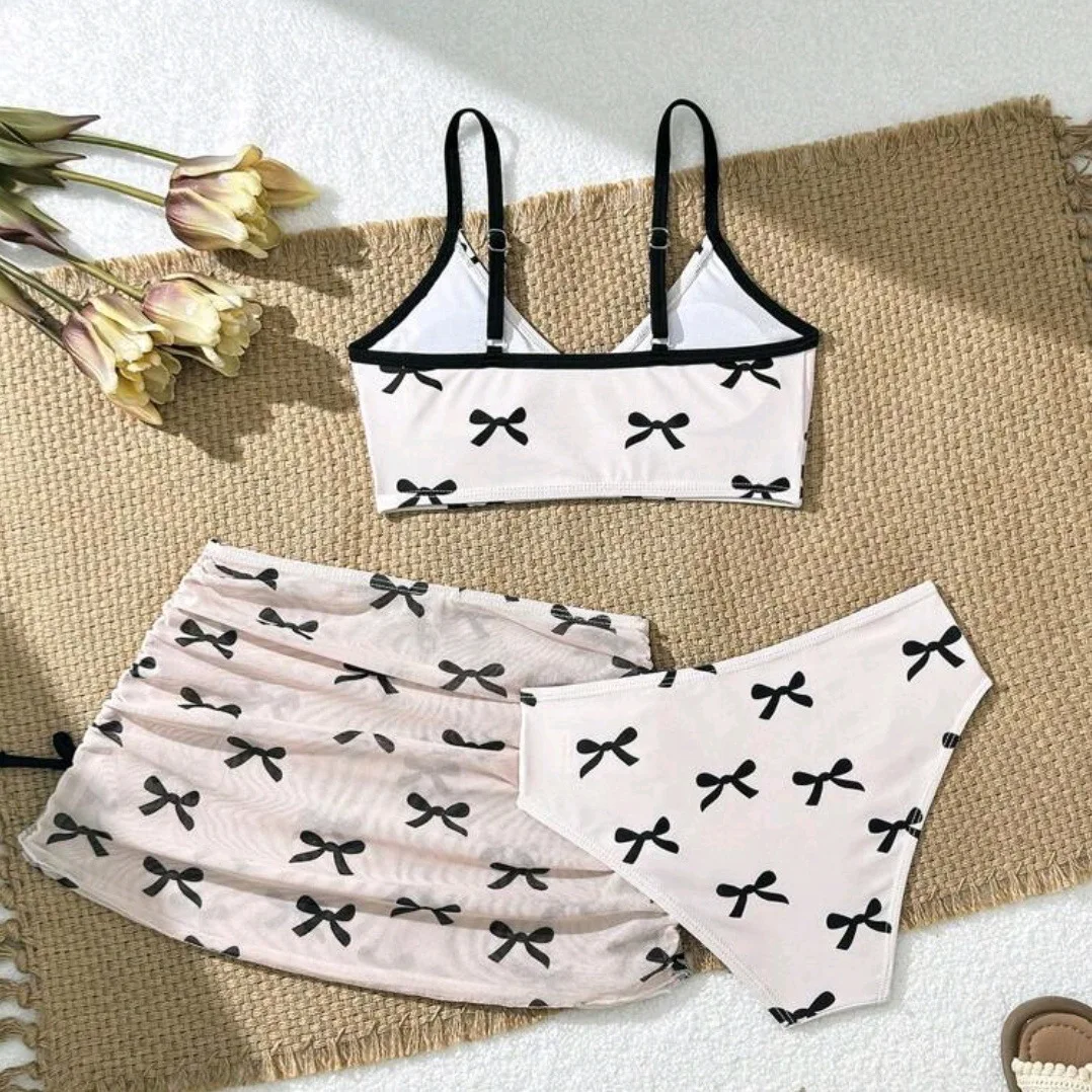 Girls 3pack Bowtie Bikini Sets Kids Swimsuit& Beach Skirts 8-12 Years Children's Swimwear 2026 Teens Child Girl Bathing Suit