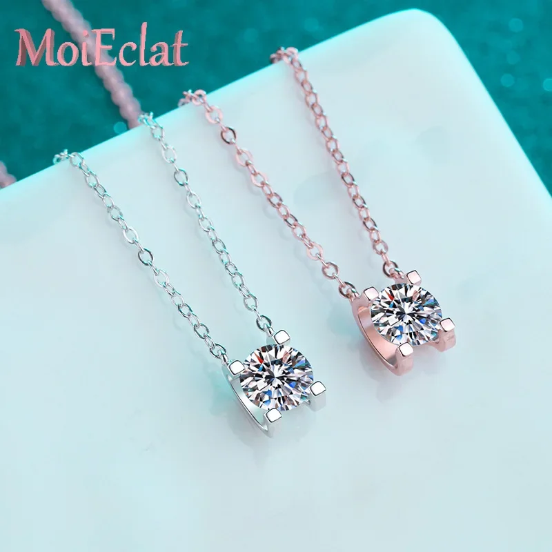 Unique Eye-catching 0.5/1/2ct Milgrain-edge Moissanite Pendant Necklace for Women, 18K Rose Gold Clavicle Chain Gemstone Jewelry