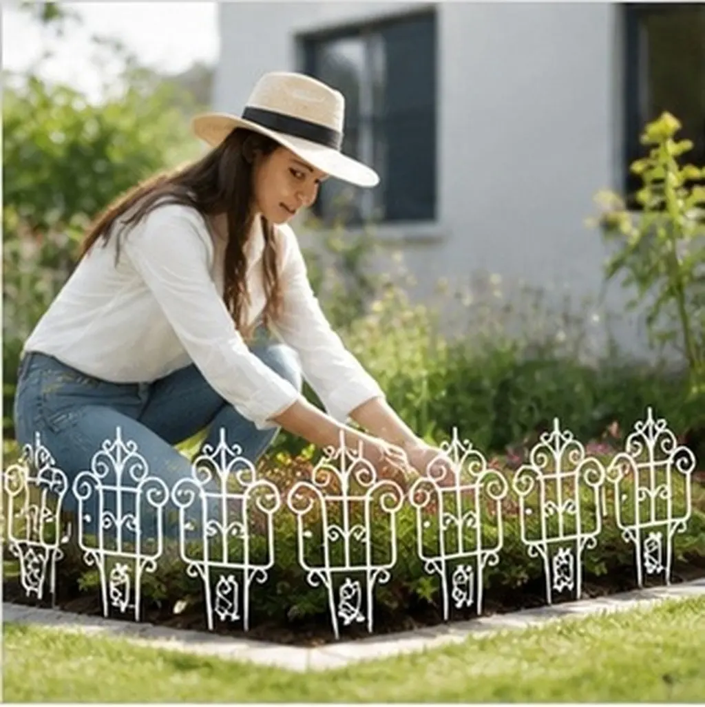 2pcs Plastic Garden Edging Fence Panels for Flower Beds, Patio, Balcony, Outdoor Border & Pet Barrier