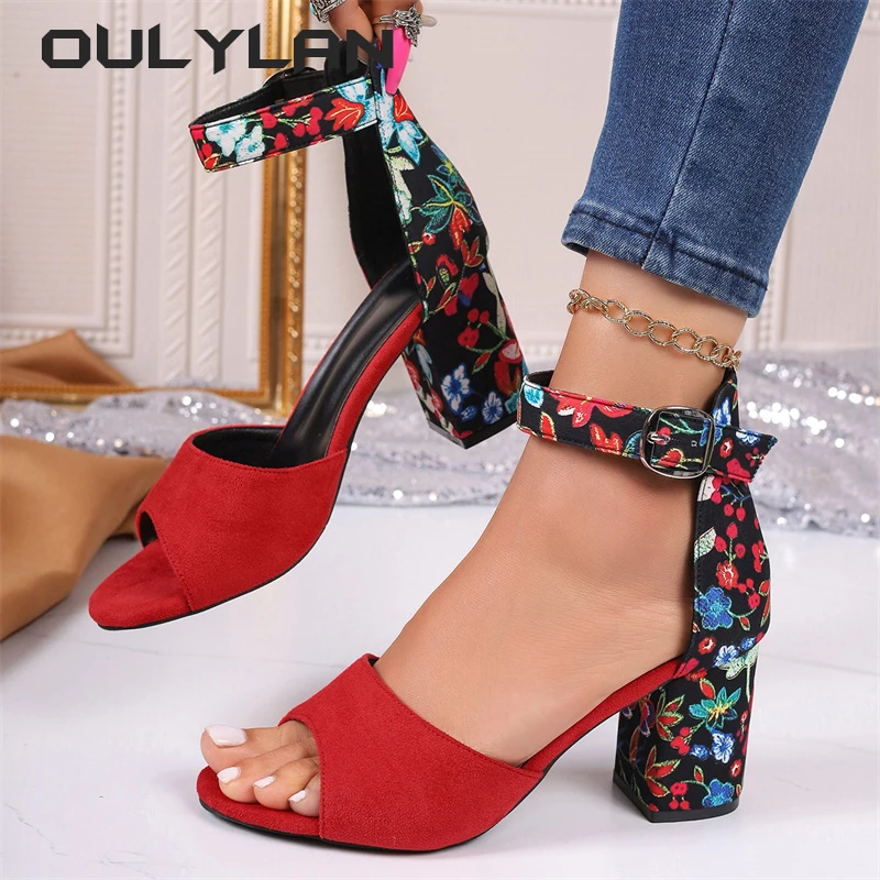 2024 Mode Frauen schwarz Herde Blume Farbe High Heels Sandalen weibliche Pumps Peep Toe Knöchel riemen Plateaus chuhe 36-43