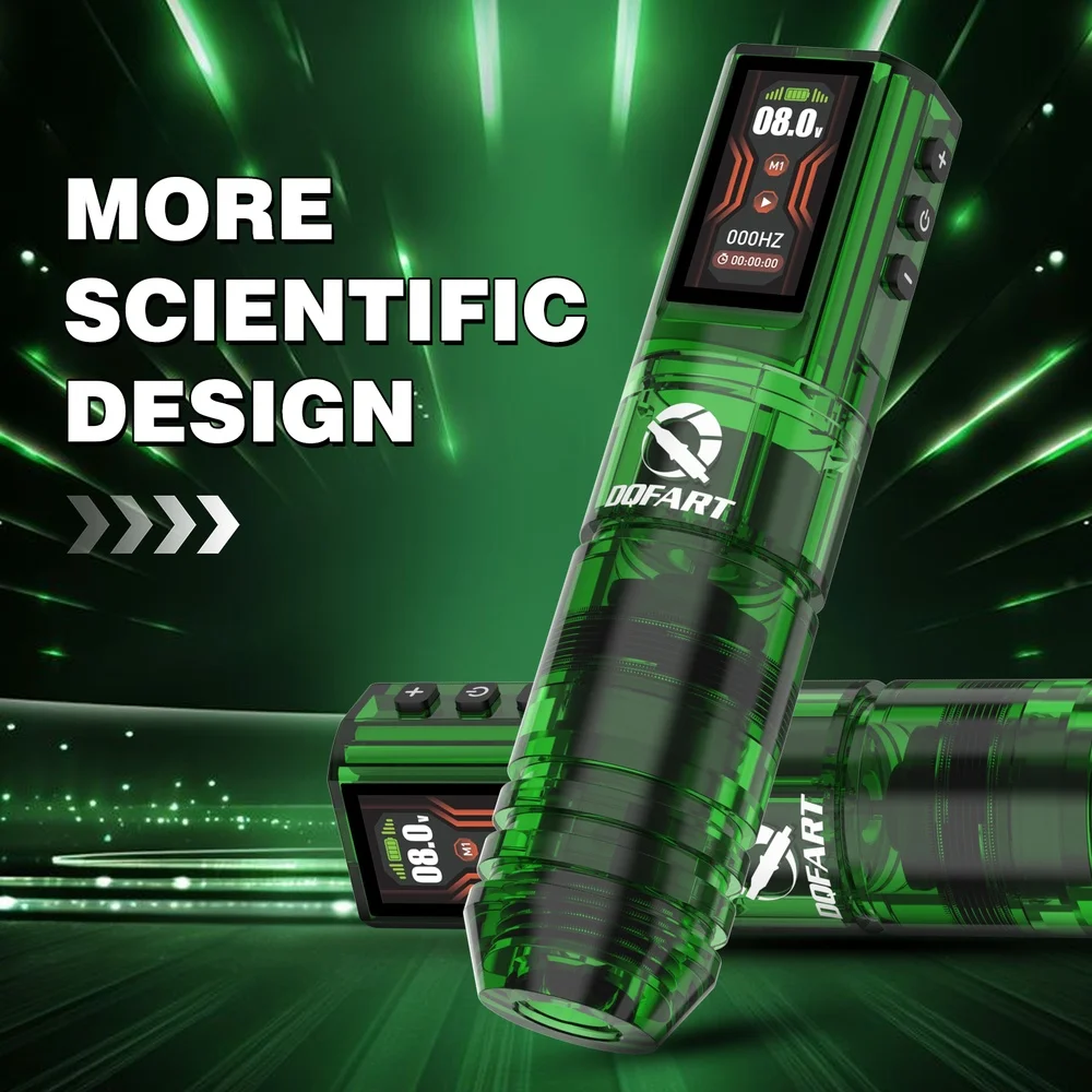 DQFART P2 Green Electric Wireless Tattoo Machine Kit Colorful Led Digltal Display Body Art Creative For Tattoo Artists Beginner