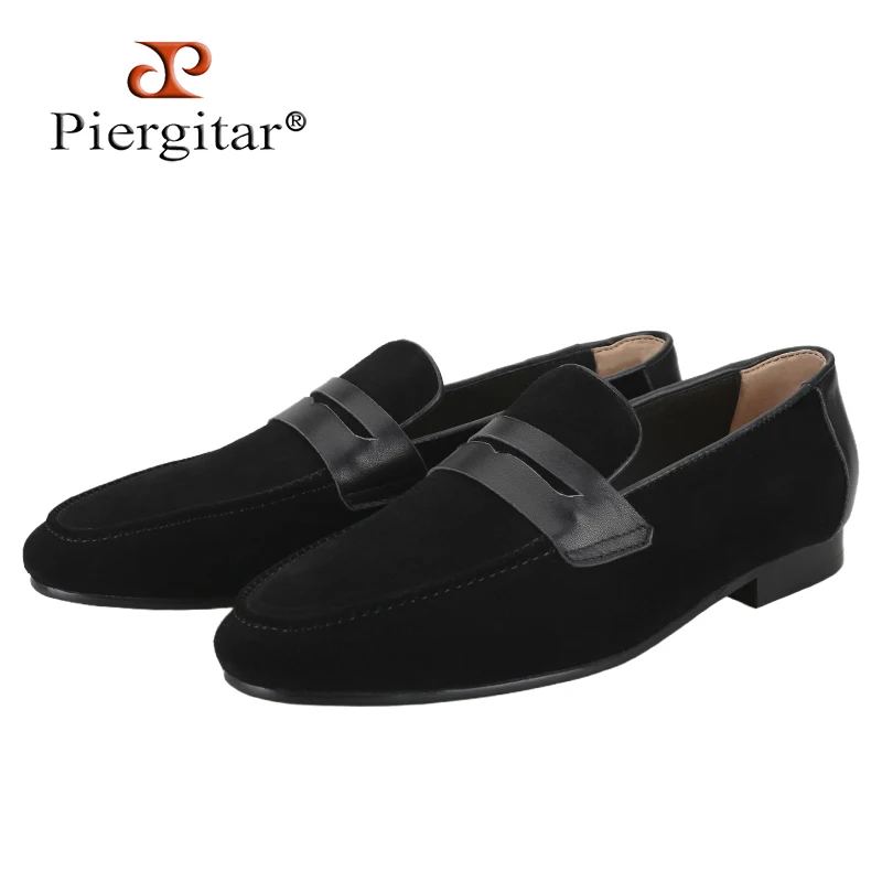 

Piergitar 2025 Black Finest Suede Penny Loafers British Classic Style Men's Slip-On Flats Handmade Moccasins For Party And Prom