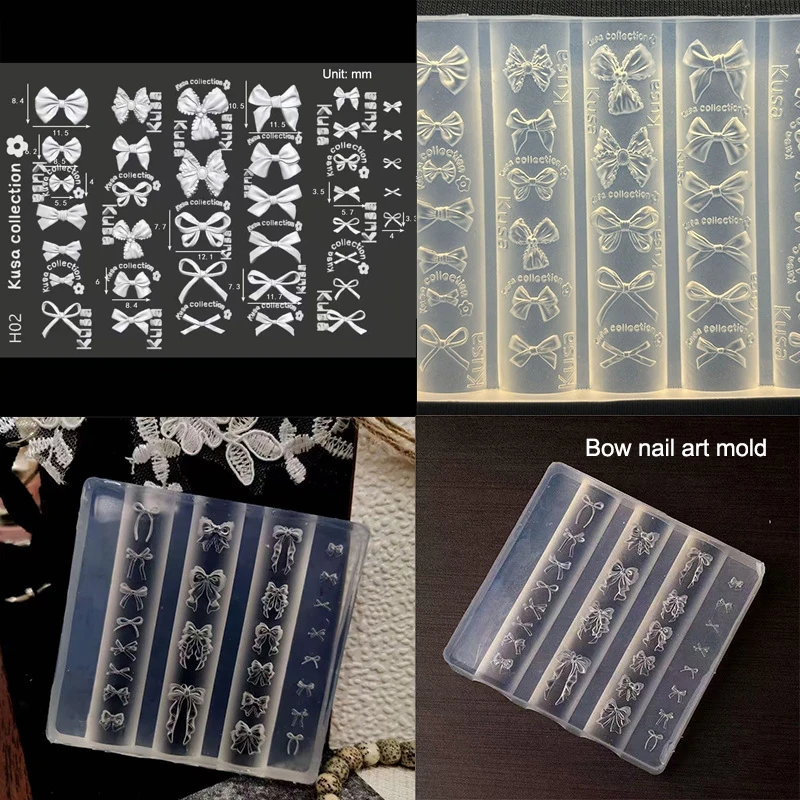 (BF06)3D Bowknot Silicone Nail Mold Mixed Sized Shaped Bow Soft Stamping Plates Kawaii Ballet Bow DIY Manicure Art Mould Tools
