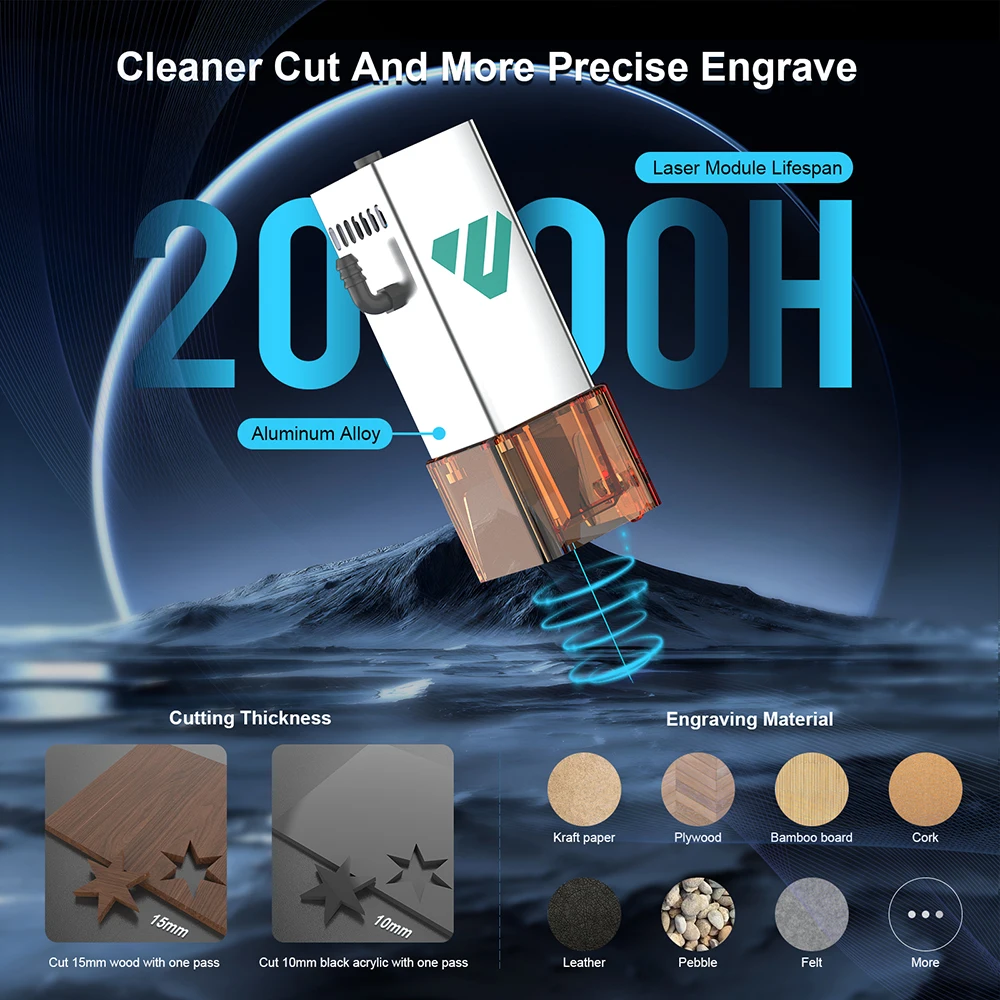 Incisore laser 5W Macchina per incisione laser ad alta precisione Controllo app Taglierina laser Macchina CNC per legno Metallo Acrilico Pelle Fai da te