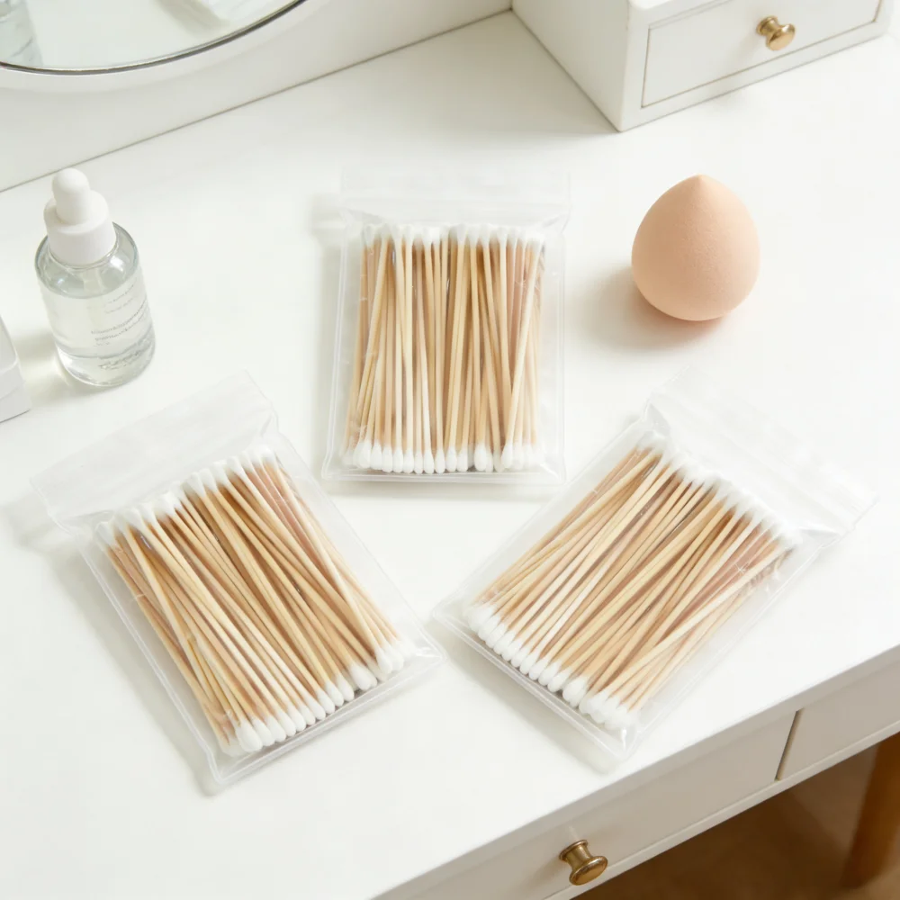 

6 Inch Long Cotton Swabs with Double Round Tips,Sturdy Bamboo Sticks,Soft & Absorbent Cotton for Tattoo,Makeup,Crafting，cleaning