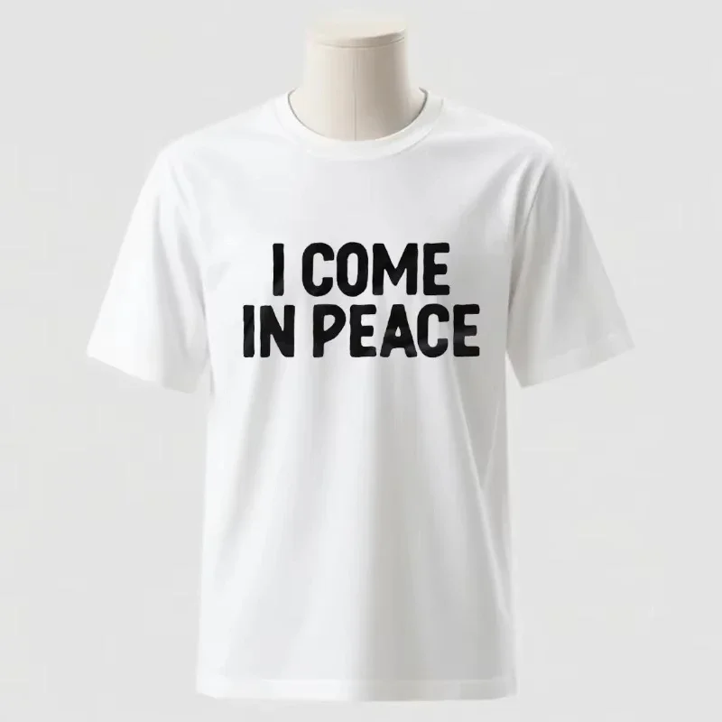Couple Harajuku Style T-Shirts 'I Come in Peace I Am Peace' Double Meaning Casual Aesthetic Short Sleeve Fun Clothing for Men