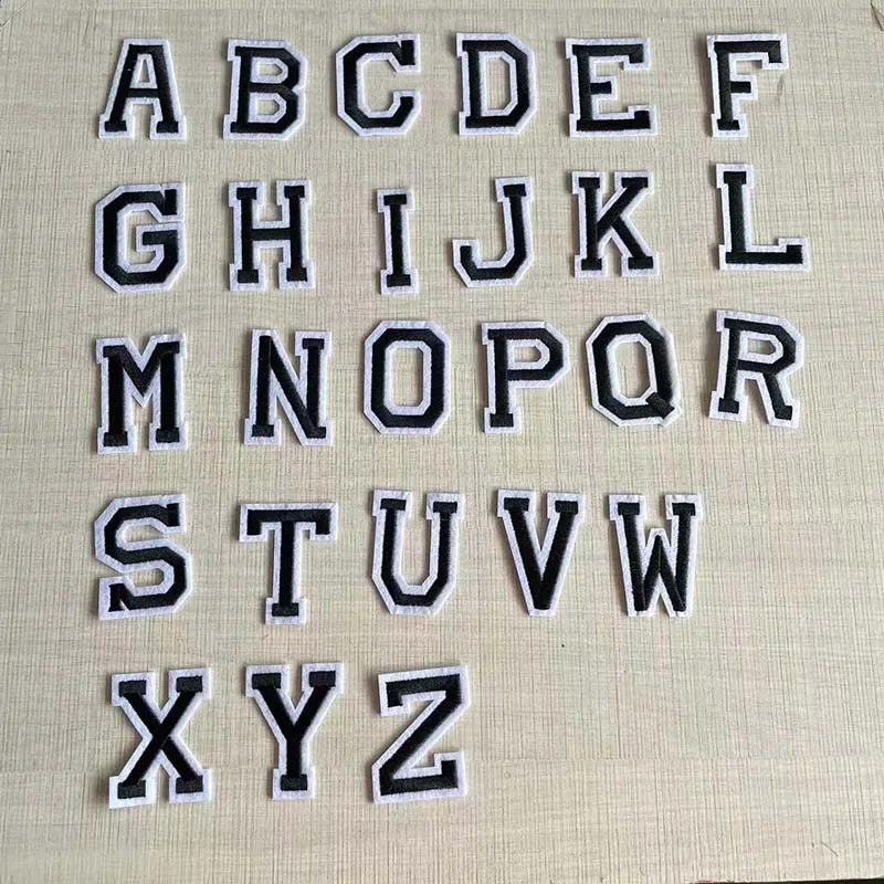 A~Z/ Black Alphabet Letters Fabric Patches Transfer Stickers Embroidery Applique Iron On Patch For Clothing,Uniform Badges