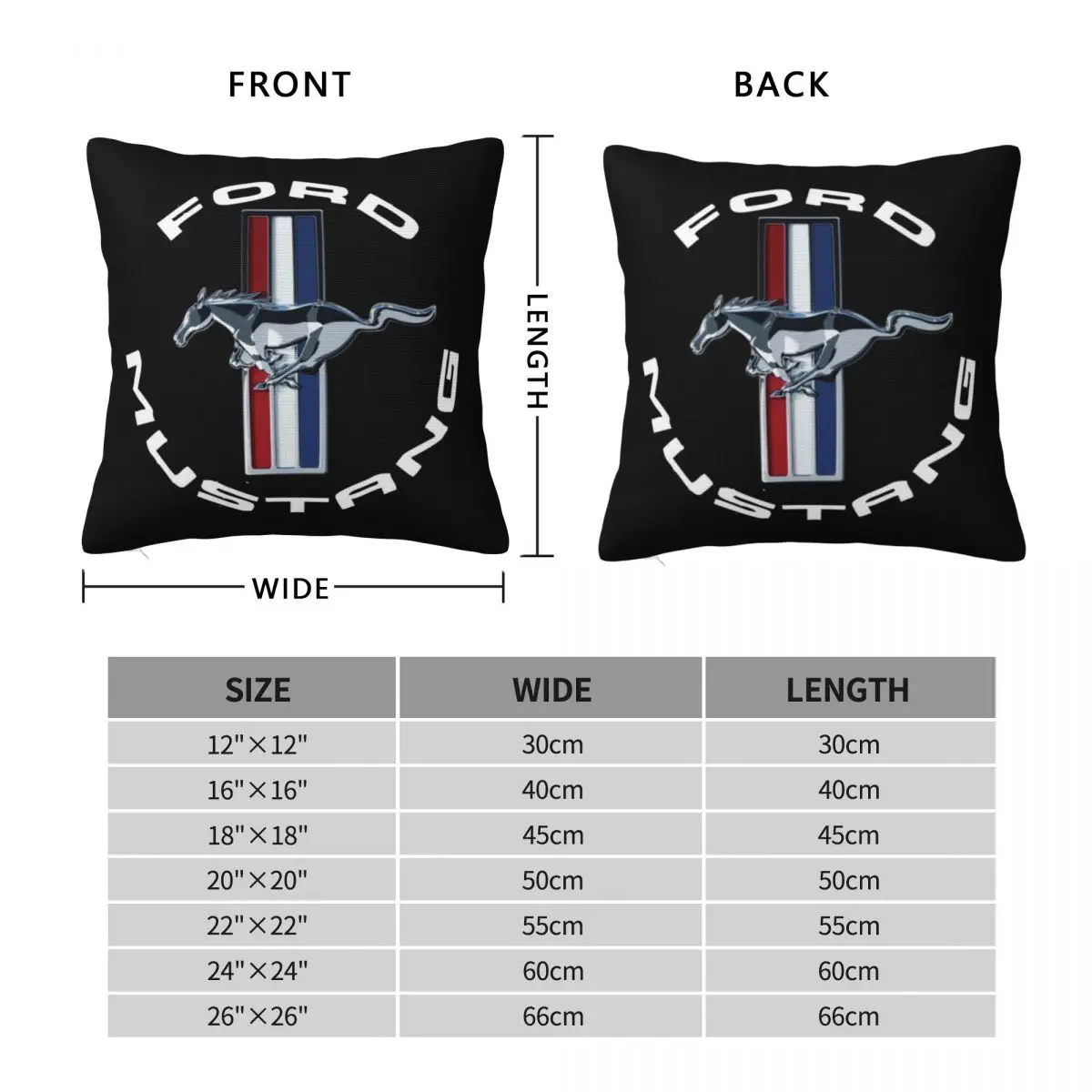 Ford Mustang Square Pillowcase Pillow Cover Polyester Cushion Zip Decorative Comfort Throw Pillow for Home Car