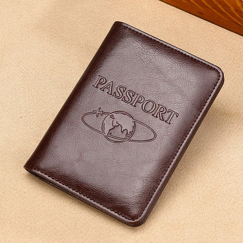

Genuine Leather Men Small RFID Travel Passport Holder Business Credit Card Holder Short Wallet Money Clip Casual Male Purse