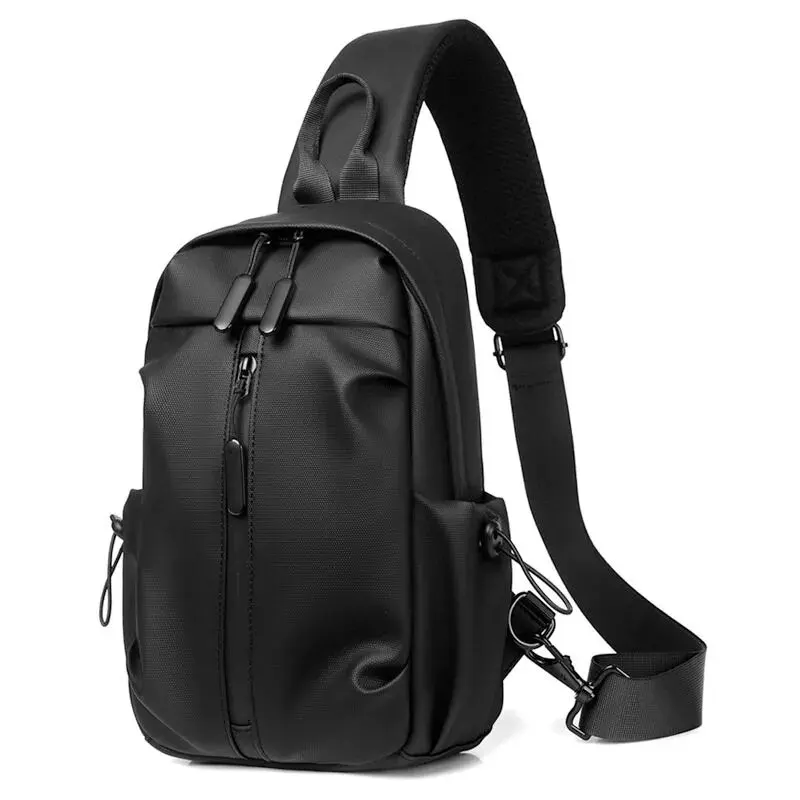 Bolso de pecho de un solo hombro para hombre, bolsa de pecho de Color sólido a la moda, bolso cruzado informal para exteriores, USB, marca de lujo,