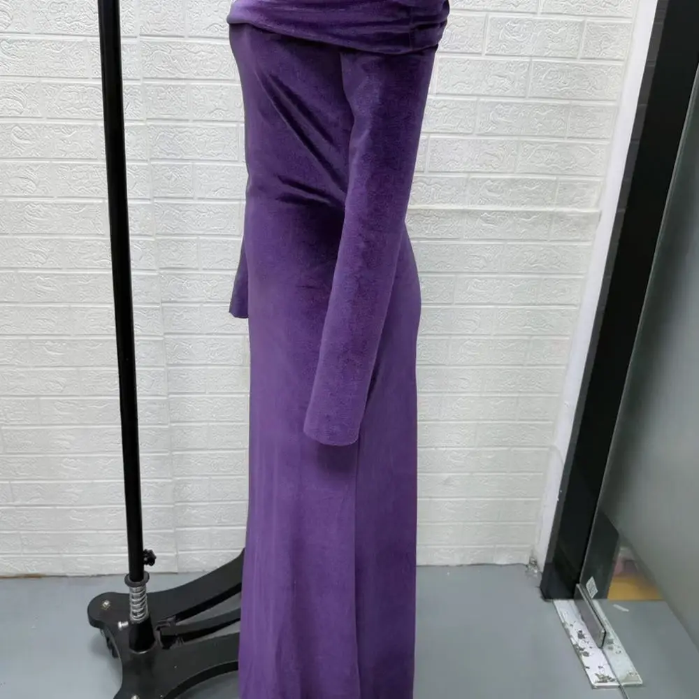 Velvet Bodycon Long Dress Women Off Shoulder Evening Party Gown Autumn Winter Elegant Long Sleeve Slim Fit Maxi Skirts